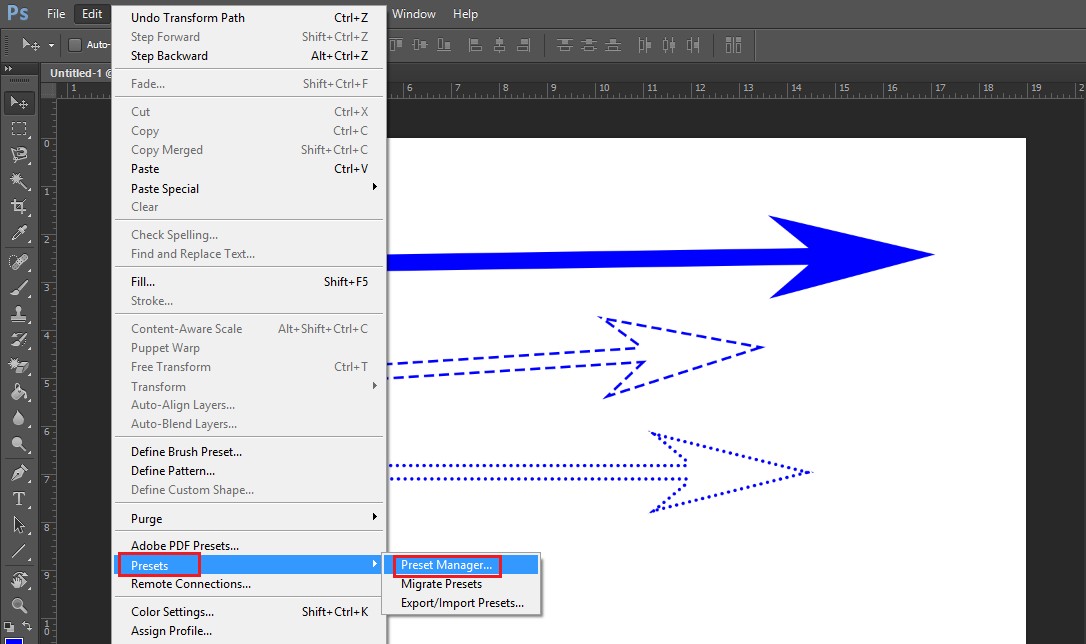 Vẽ mũi tên bằng Custom Shape Tool